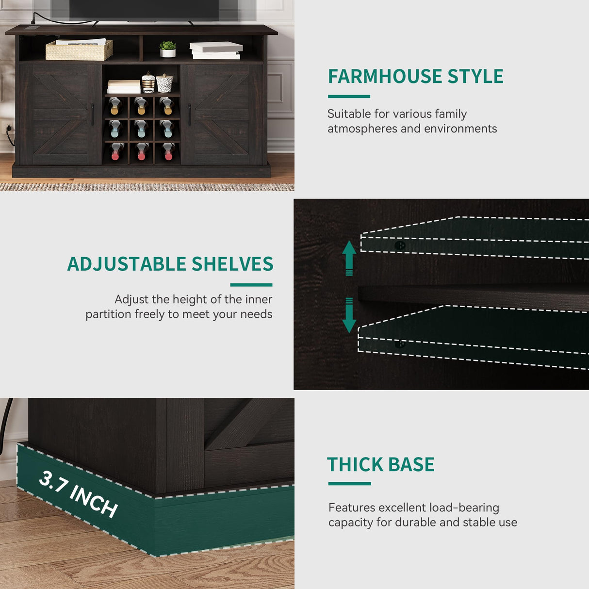 YITAHOME Buffet Cabinet with Storage, 52" Farmhouse Coffee Bar with Power Outlet, Floating Shelves, Multi-Functional Storage Sideboard Cabinet for Kitchen and Living Room (Rustic Brown) YITAHOME