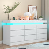 9 Drawer Dresser with Power Outlet, Dresser with LED Light, Modern Chest of Drawers for Closet, Triple Wide Drawer Organizer Cabinet for Bedroom, Living Room, Entryway, Hallway (White, 9 Drawers) Gyfimoie