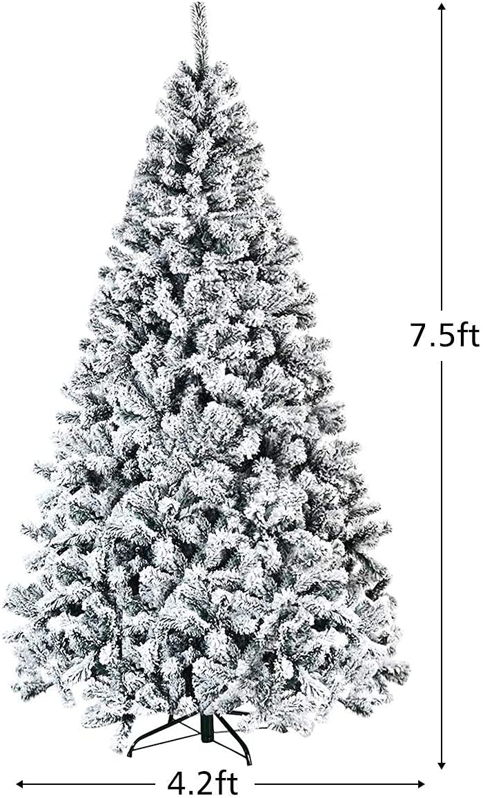 Giantex Artificial Christmas Tree, Premium PVC Xmas Full Tree, Flocked Snow Pine Tree with Solid Metal Stand, Ideal for Indoor and Outdoor (7.5FT)