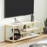 Function Home TV Stand for TVs up to 55 Inch, 3 Tier Entertainment Center, Media Console with Open Storage Shelves for Living Room Bedroom, 47” Modern TV Table with Faux Marble Top Gold Metal Leg Function Home