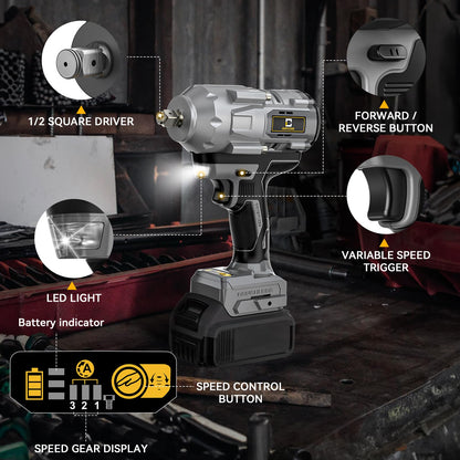 Cordless Impact Wrench 1/2 inch for Dewalt Battery, 900FT-LBS (1200N.m) Brushless Electric Impact Gun Includes LED Work Light, 2100RPM High Torque Impact Driver, Bare Tool Only - WoodArtSupply