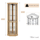 CKEASEAN Corner Curio Cabinet, 70" H Lighted Glass Display Cage with Tempered Glass Doors and 5 Adjustable Shelves, Light Bulb Inclued, Wine Bar China Cabinet for Living Room (Light Oak) CKEASEAN