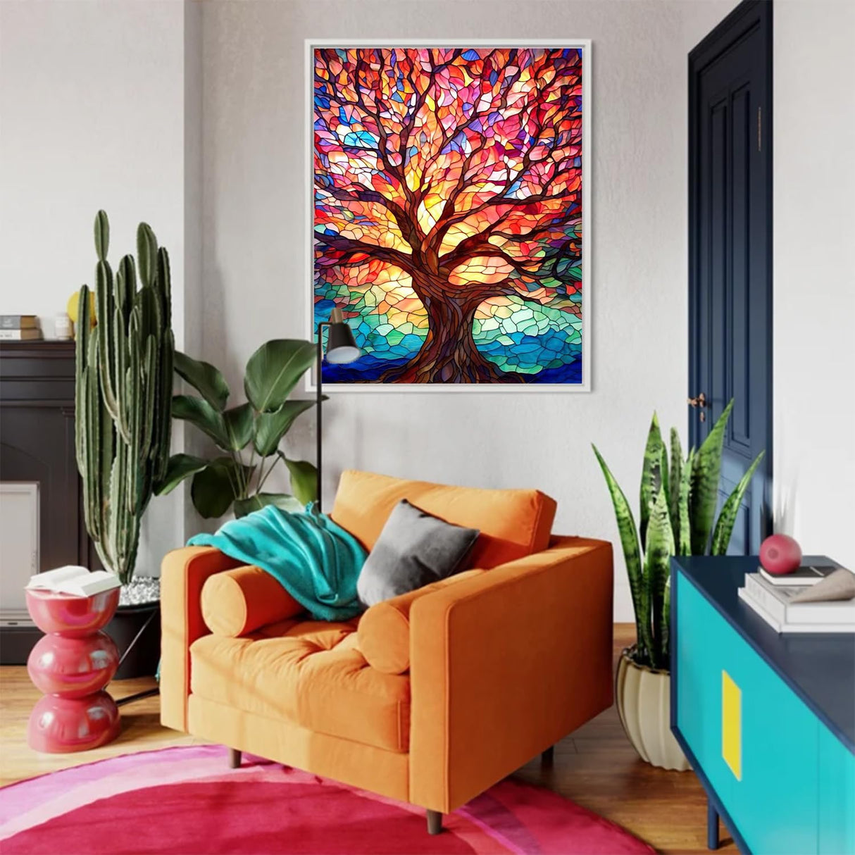 xackcme Tree Paint by Numbers for Adults - Stained Glass Paint by Number on Canvas Without Frame, DIY Trees Oil Painting for Gift Home Wall Decor (16x20 inch) xackcme