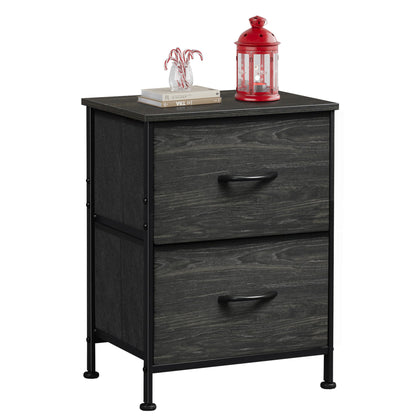 WLIVE Night Stand, Small Dresser with Drawers, Dresser for Bedroom with 2 Fabric Drawer, Black Bedside Table End Table, Dorm Nightstand, Closet Organizer, Charcoal Black Wood Grain Print