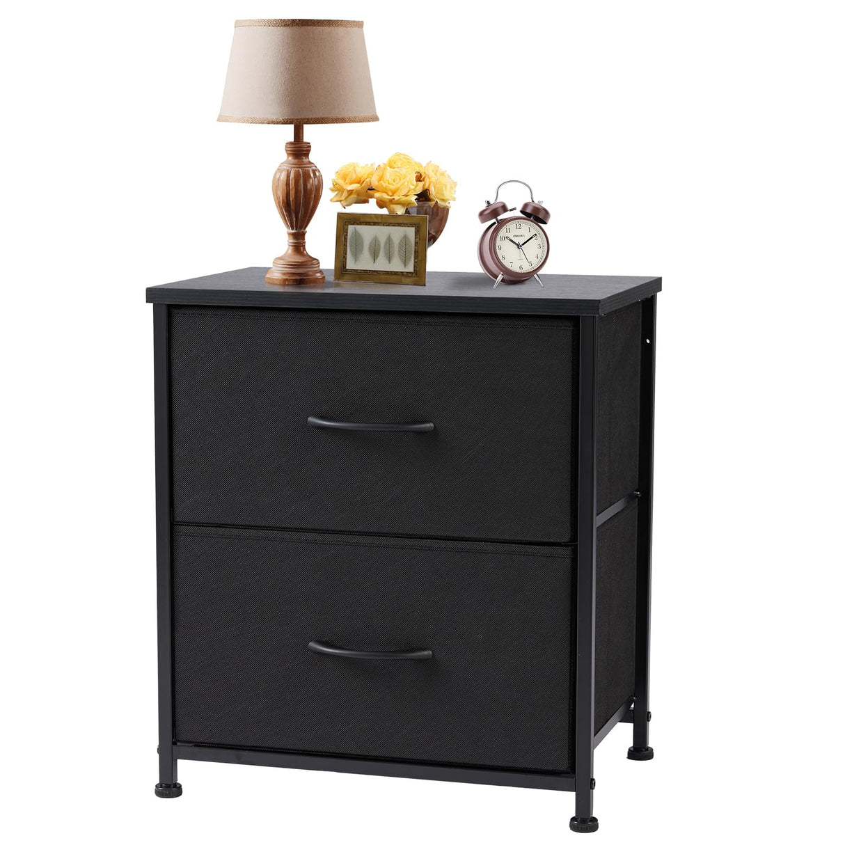 Sweetcrispy Nightstand Small Dresser with 2 Fabric Drawers Side Bedroom End Table Kids Bedside Storage Furniture for 20" Tall Night Stand for Closet, Entryway, College Dorm, Black Sweetcrispy