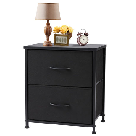 Sweetcrispy Nightstand Small Dresser with 2 Fabric Drawers Side Bedroom End Table Kids Bedside Storage Furniture for 20" Tall Night Stand for Closet, Entryway, College Dorm, Black Sweetcrispy