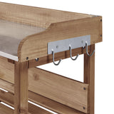 Topeakmart Potting Bench Table w/Metal Tabletop for Garden, Fir Wood Workstation w/3 Tier Shelves, Outdoor Work Bench w/Hook Brown Topeakmart