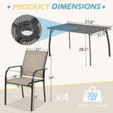 AECOJOY 5 Piece Patio Table and Chair Set for 4, Outdoor Dining Set Includes 51.2" Rectangle Table with 1.73" Umbrella Hole, 4 Stackable Textilene Chairs, for Garden, Backyard and Poolside, Dark Gray AECOJOY