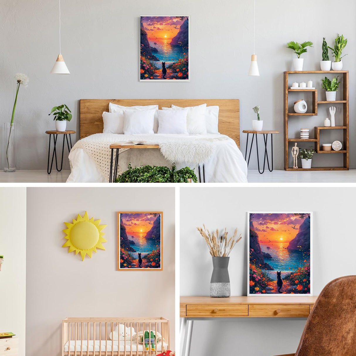 GDYEEH DIY 5D Sunset Diamond Art Kits, Kitten Full Round Drill Sparkling Cat Diamond Painting Picture, Flowers Diamond Painting Art Kits Craft for Adults Beginners, Home Wall Decor 12x16inch GDYEEH