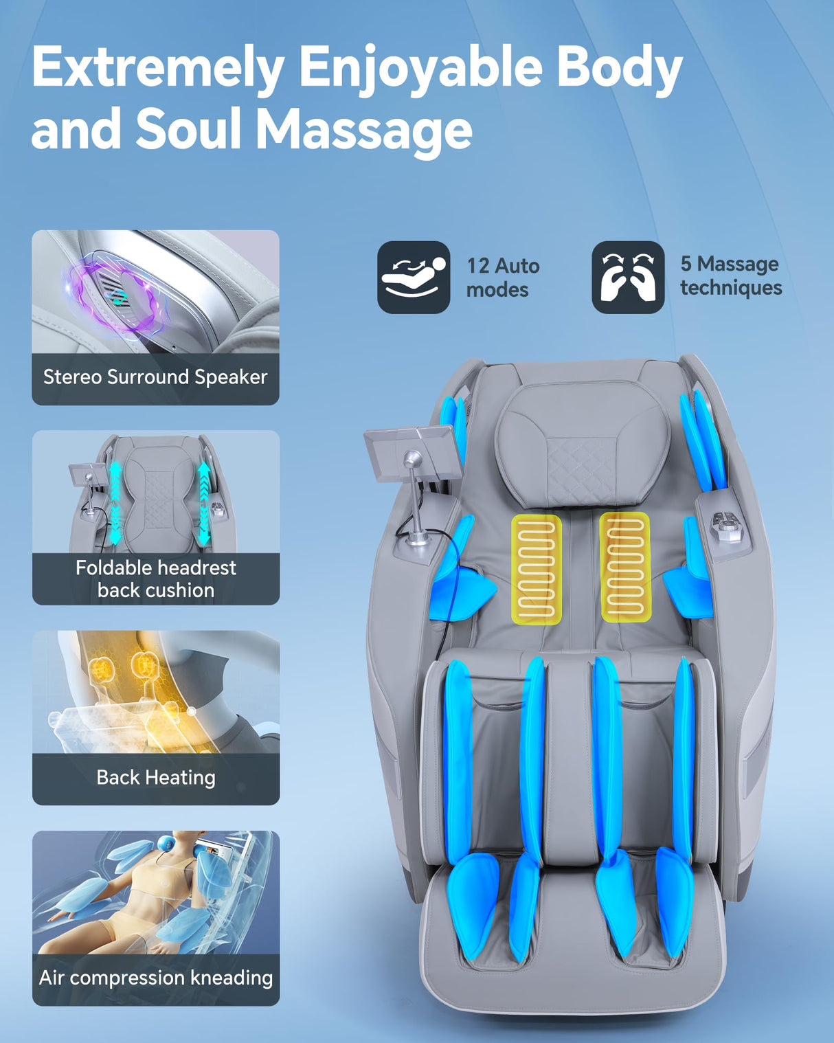 Stylish Massage Chair Full Body Zero Gravity Massage Chair Rocking Sleep Mode SL 3D Yoga Stretch Massage with Heat Wireless Phone Charge Upgraded Calf +11cm 12+ Modes Screen Touch Large Size White G CareTech