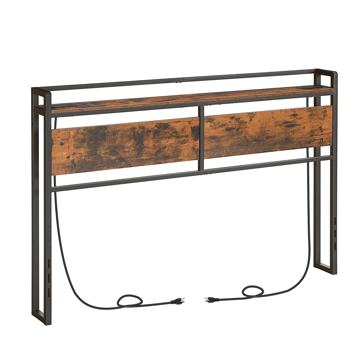 HOOBRO Headboard Queen Size, Headboard with 2 Outlets and 4 USB Ports, Adjustable Height, Storage Rack, Sturdy and Stable, Easy Assembly, Rustic Brown and Black HOOBRO