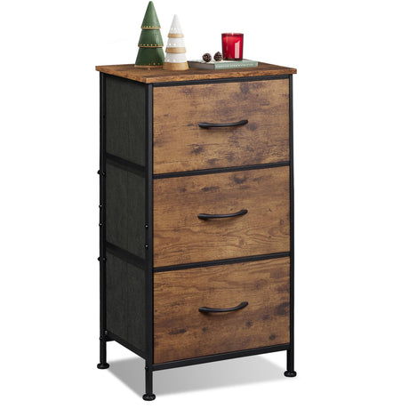 WLIVE Dresser with 3 Drawers, Fabric Nightstand, Organizer Storage Dresser for Bedroom, Hallway, Entryway, Closets, Sturdy Steel Frame, Wood Top, Easy Pull Handle, Rustic Brown Wood Grain Print WLIVE