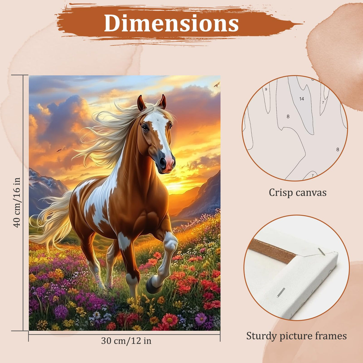 MAXBYE Horse Paint by Numbers Kit for Adults Beginner with Wooden Frame, Paint by Number Kit on Canvas, Adults' Paint by Number Kits DIY Oil Painting Kits for Gift Home Wall Decor 12x16In MAXBYE