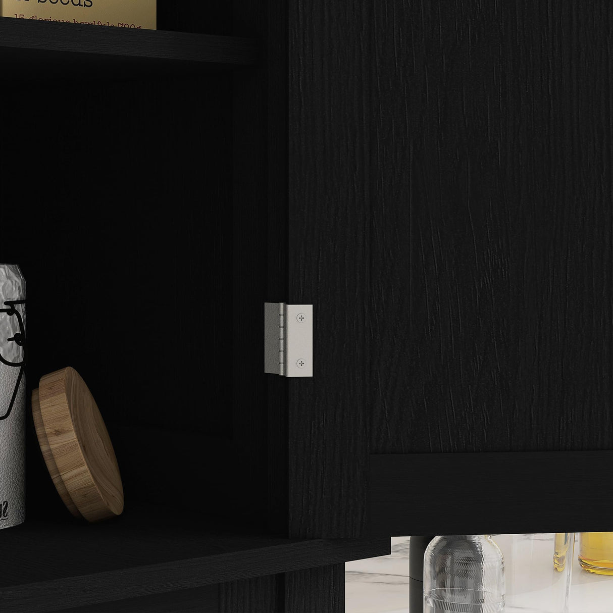 HOMCOM 72" Freestanding Kitchen Pantry Cabinet, Tall Storage Cabinet with 2 Door Cabinets, Drawer and Adjustable Shelves, Black Wood Grain HOMCOM