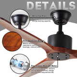 Yifi Deco 52'' Wood Ceiling Fan No Light, Indoor Outdoor Ceiling Fan with Remote, Noiseless Reversible DC Motor 3 Blade Walnut Ceiling Fan Without Light for Farmhouse Patio Living Room Bedroom Yifi Deco