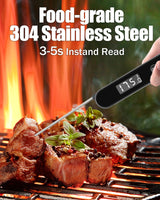 OFOND Meat Thermometer Digital for Cooking and Grilling,Instant Read Food Thermometer with Battery,Folding Accurate Probe Kitchen Thermometer for BBQ,Backlit LCD,Store by Magnet and Hook (Black) OFOND