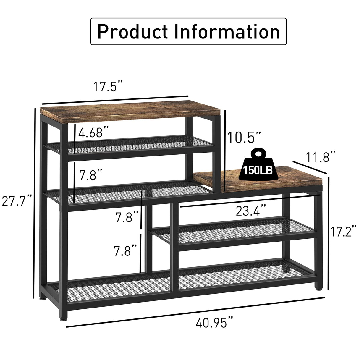 Shoe Rack Bench Shoe Storage Organizer with Seat, 5-Tier Industrial Free Standing Shoe Rack for Entryway, Narrow Shoe Rack Organizer Shelves for High Heels, Entryways, Hallways, Closets,Brown Katrawu