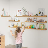 FLYJOE Natural Oak Picture Ledge Shelves Set of 2 - 72 Inch Wall Mounted Display for Books, Photos, and Toys FLYJOE