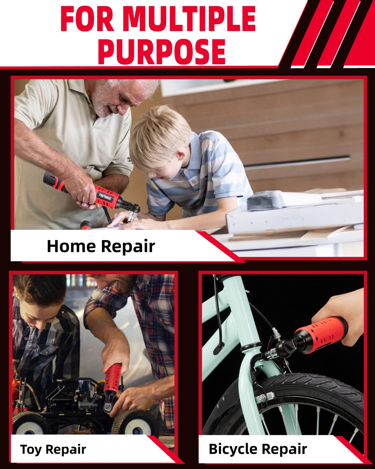 DuroFort Cordless Electric Ratchet, 12V Ratchet Wrench Tool Kit 40 FT.LBS, with LED Light, 500RPM Variable Speed Wrench, 2-Pack 2.0Ah Battery, 7 Sockets, 1/4" Socket Adapter, 3/8" Extension Rod DuroFort