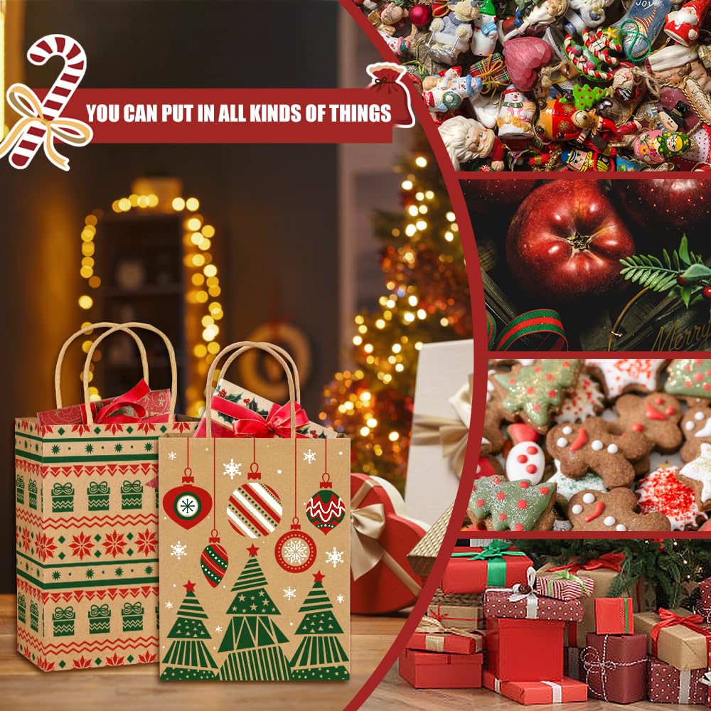 Vellibring 24pcs Kraft Christmas Gift Bags with Handles, Medium Paper Bags for Holiday Party Favors and Decor Supplies Vellibring