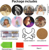 stnckic 8 Pcs Diamond Art Coasters Kit for Adults,Diamond Painting Coaster Set with Holder, DIY Bead Art Craft, Paint by Diamonds Art Coasters, Singer Merch Gifts for Girls and Women stnckic