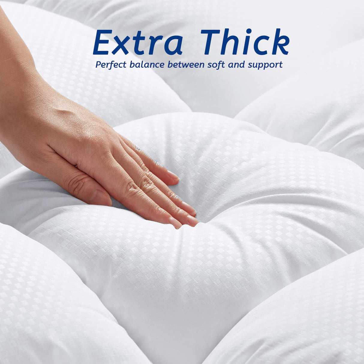 King Size Mattress Topper for Back Pain, Cooling Extra Thick Mattress Pad Cover with 8-21 inch Deep Pocket, Plush Pillow Top Mattress Topper Overfilled with Down Alternative, King Size, White MATBEBY
