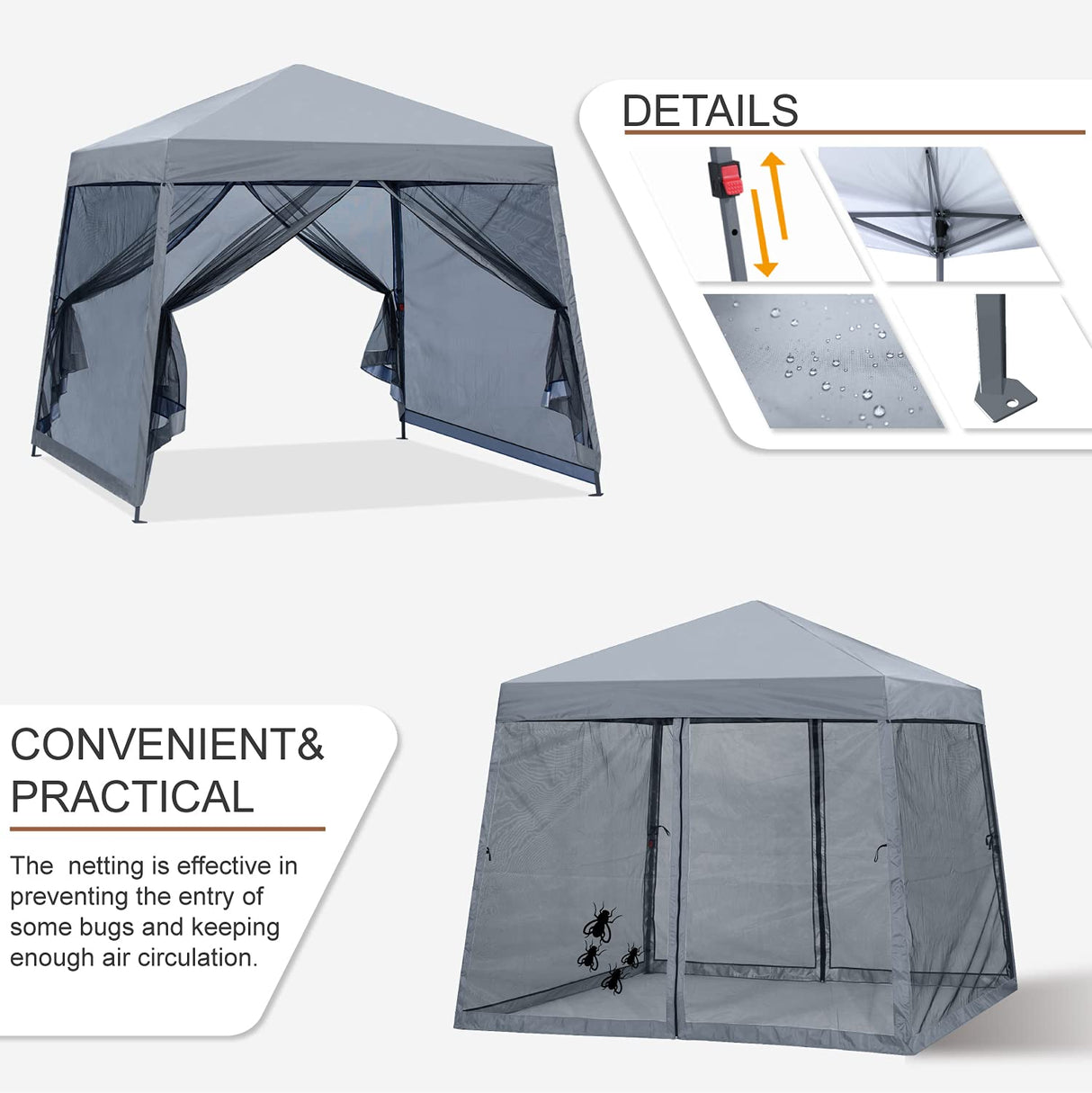 MASTERCANOPY Pop Up Gazebo Canopy with Mosquito Netting (10x10, Light Gray) MASTERCANOPY