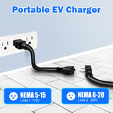 Level 1 & Level 2 EV Charger 16Amp 110-240V,17ft Cable, Portable Electric Vehicle Charger with NEMA5-15P & 6-20 Plug Compatible for SEA J1772 EV Cars for Home and Outdoor (Black) SubSun