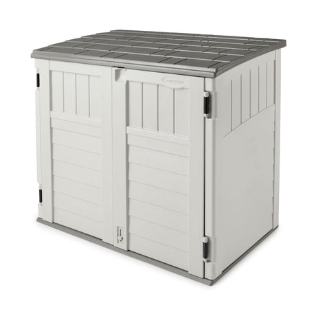 Suncast 34 Cu Ft Capacity Horizontal Outdoor Storage Shed for Garbage Cans, Garden Accessories, Backyard, and Patio Use, Vanilla Suncast