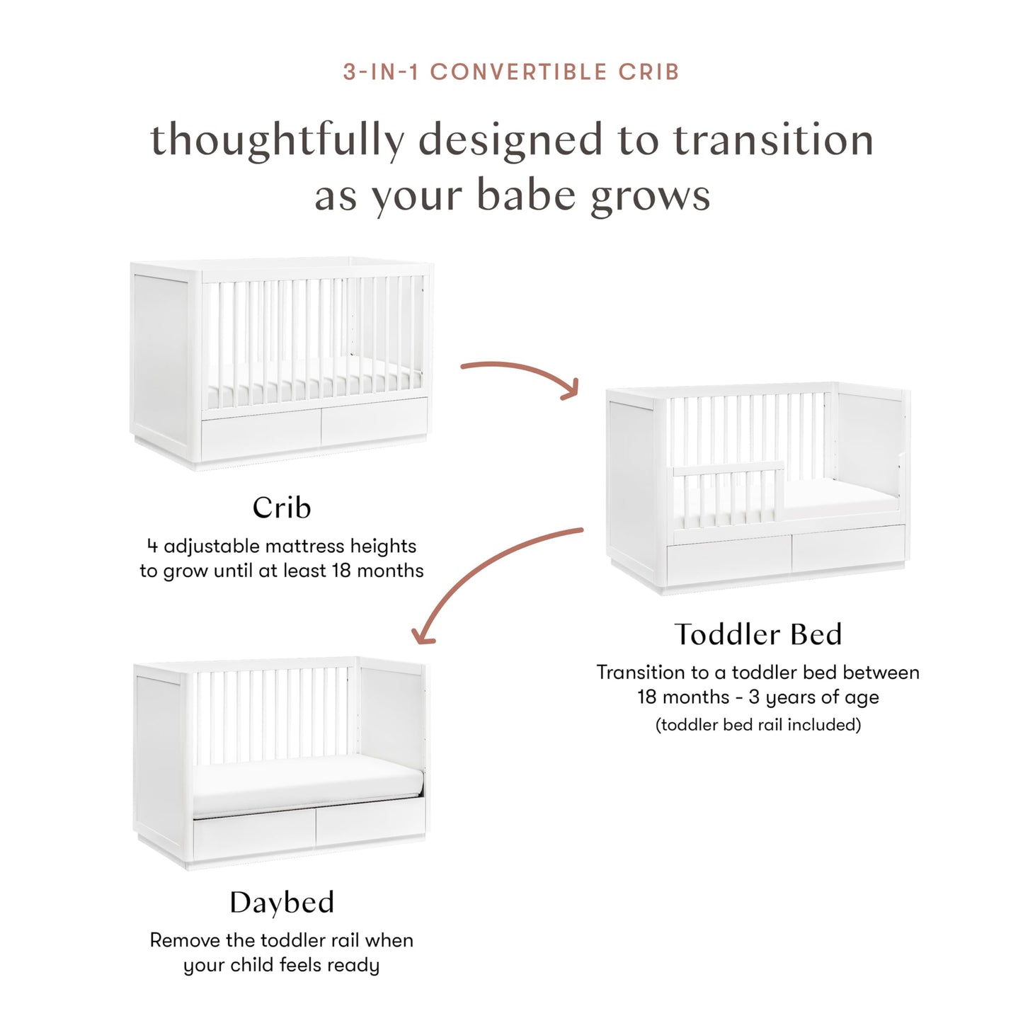 Babyletto Bento 3-in-1 Convertible Storage Crib with Toddler Bed Conversion Kit in White, Undercrib Storage Drawers, Greenguard Gold Certified