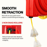 ReelWorks Extension Cord Reel Retractable Longest Industrial 12awg x 80' Foot Commercial Premium Grade Ultra Flexible 3C/SJTOW Glow Strip Cable and Led Light Up Triple Tap Connector Use Indoor/Outdoor ReelWORKS