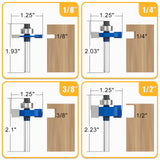 MEIGGTOOL 4Pcs Rabbet Router Bit 1/4" Shank with 6 Bearings Set - 1/16", 1/8", 3/16", 1/4", 5/16", 3/8". Interchangeable Bearings with 1/2" to 1/4" Router Collett MEIGGTOOL
