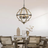 Saint Mossi 6-Lights Farmhouse Chandelier Light Fixture, Rustic Globe Chandelier for Dining Room, Pendant Light Fixtures,H29 x D21, Adjustable Hanging Chain, Wood Grain Metal Frame SM Saint Mossi