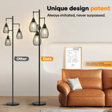 Dimmable Floor Lamp, 3 x 800LM LED Edison Bulbs Included, Farmhouse Industrial Floor Lamp Standing Tree Lamp with Elegant Teardrop Cage Tall Lamps for Living Room Bedroom Office Dining Room-Black Nintiue