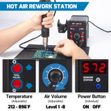 WEP 8786D-I SE Hot Air Soldering Iron Station Kit 2-IN-1 for Rework, Desoldering with Lead-Free Solder Wire, 5 Soldering Tips, 3 Hot Air Nozzles,Tweezers, Desoldering Pump WEP
