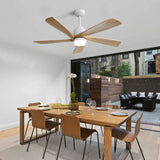 POPFAN 52 Inch Modern Ceiling Fan With Dimmable LED Light 5 Solid Wood Blades Smart Remote Control Reversible DC Motor for Bedroom, Living Room, White (White & Woodgrain) POPFAN