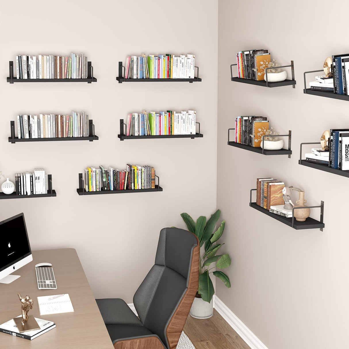 EALLRINEC Floating Shelves - 24 Inch Wall Mounted Set of 3, Rustic Wood Storage Shelves for Living Room (Black) EALLRINEC