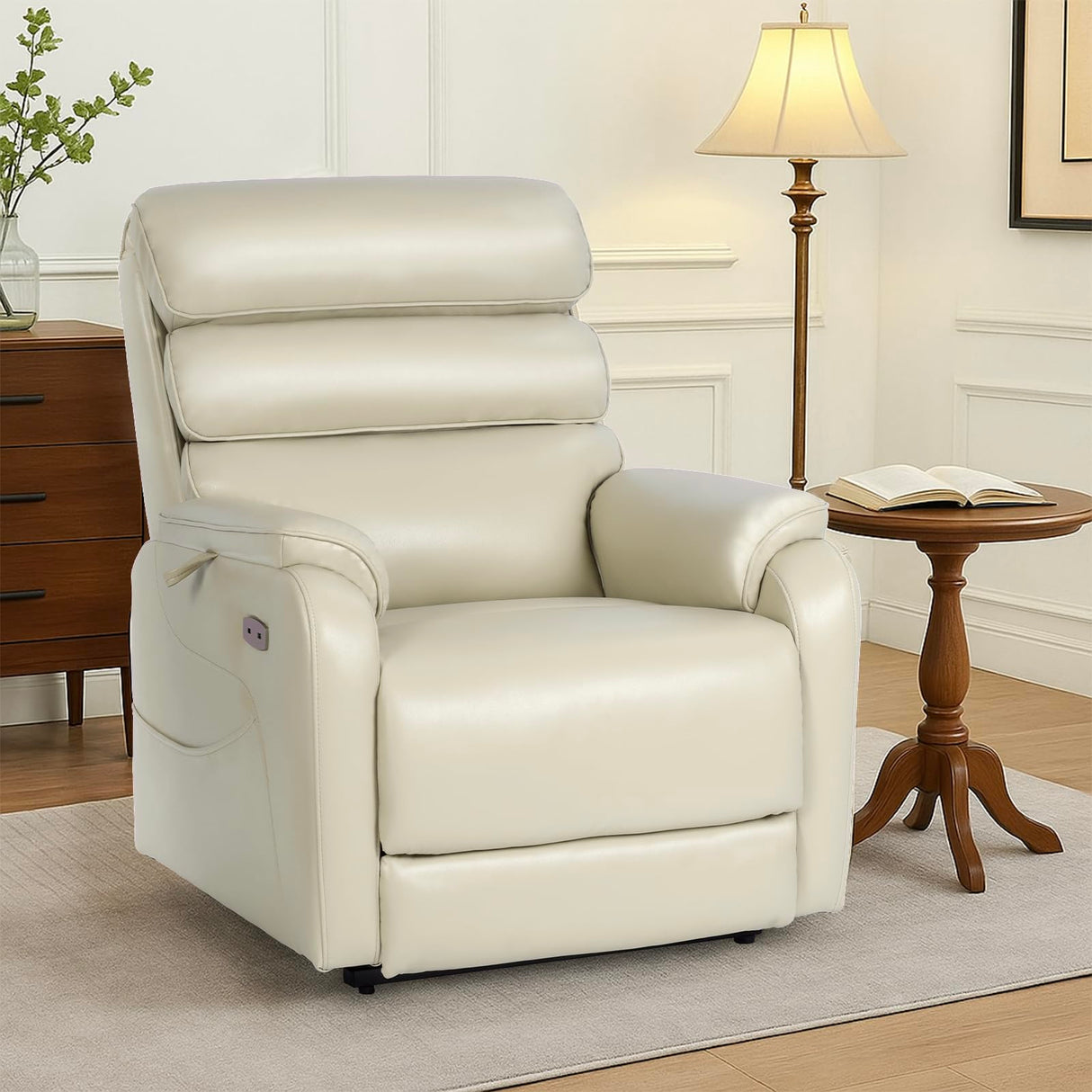 EONIX Wide Lay Flat Power Lift Recliner Chair for Elderly, 400lbs Heavy Duty Lift Chairs with Heat and Massage Charging Ports, Oversized Dual Motor Power Recliner for Adults, LRY004063, Cream White EONIX