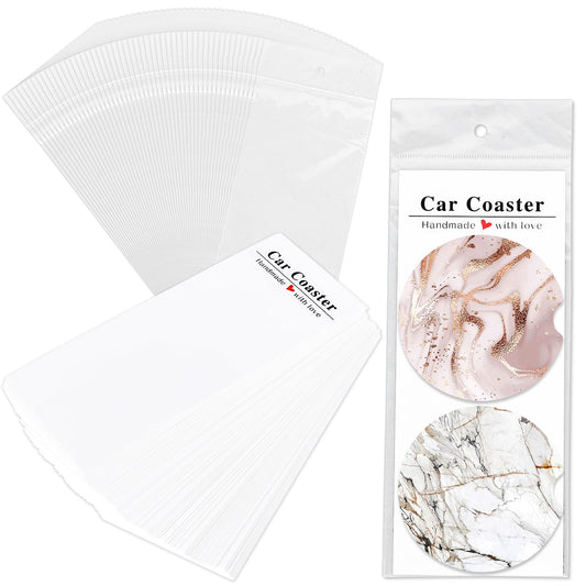 Whaline 120Pcs Car Coaster Packaging for Selling Sublimation Car Coaster Display Cards with Self-Seal Bags Car Coaster Display Bags with White Cards 6.8 x 2.9 Inch Heat Press Machines Accessories