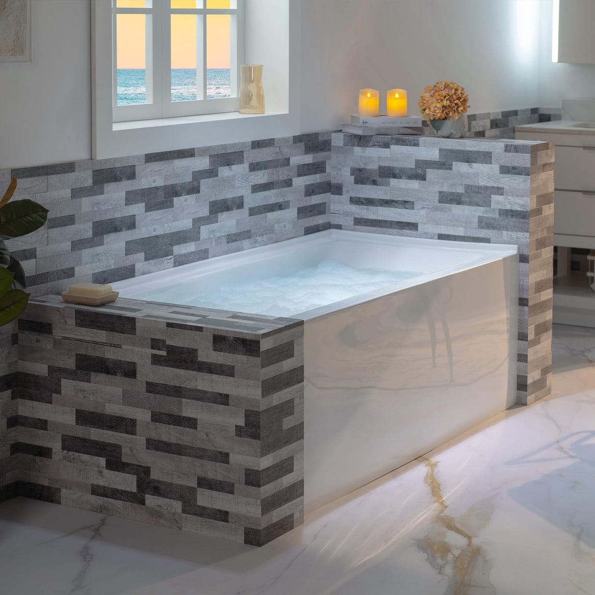 WOODBRIDGE 60" Acrylic Rectangular Alcove Soaking Bathtub in White with Left Drain, Brushed Nickel pop-up Drain Included, LB428-L WOODBRIDGE