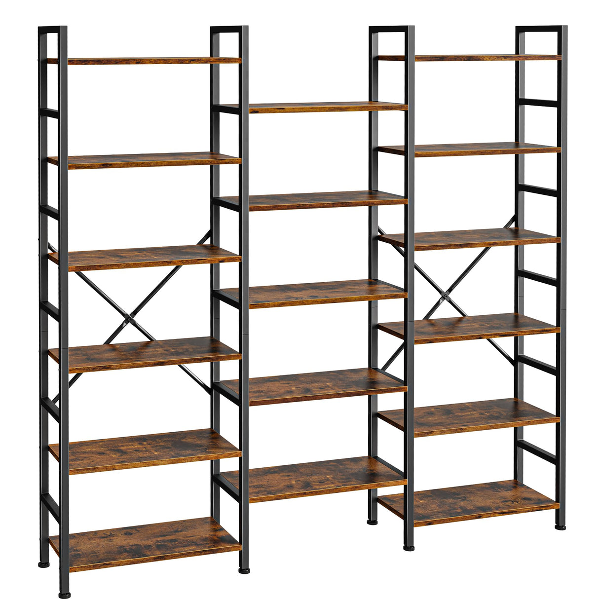SUPERJARE Triple 6 Tier Bookshelf, Bookcase with 17 Open Display Shelves, Wide Book Shelf Book Case for Home & Office, Rustic Brown SUPERJARE