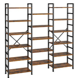SUPERJARE Triple 6 Tier Bookshelf, Bookcase with 17 Open Display Shelves, Wide Book Shelf Book Case for Home & Office, Rustic Brown SUPERJARE