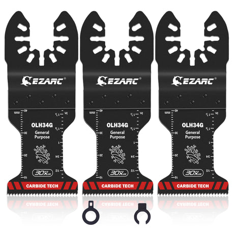 EZARC Carbide Oscillating Saw Blades, General Purpose Multitool Blades Quick Release for Metal, Nails, Wood, Plaster, Drywall and PVC, 3-Pack EZARC