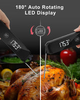 Meat Thermometer Digital 0.5 Sec Instant Read Thermometer, Accurate to ±0.5°F Ultra Fast Digital Food Thermometer for Cooking Outside Grill BBQ, 180° Auto Rotating Display, Waterproof, Auto Wake/Sleep LRFWJS