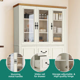 YITAHOME 71" H x 47" W Kitchen Pantry with 3 Drawers, Large Storage Cabinet with 3 Glass Doors & Adjustable Shelves, Freestanding Tall Display China Cabinet for Living & Dining Room, White YITAHOME