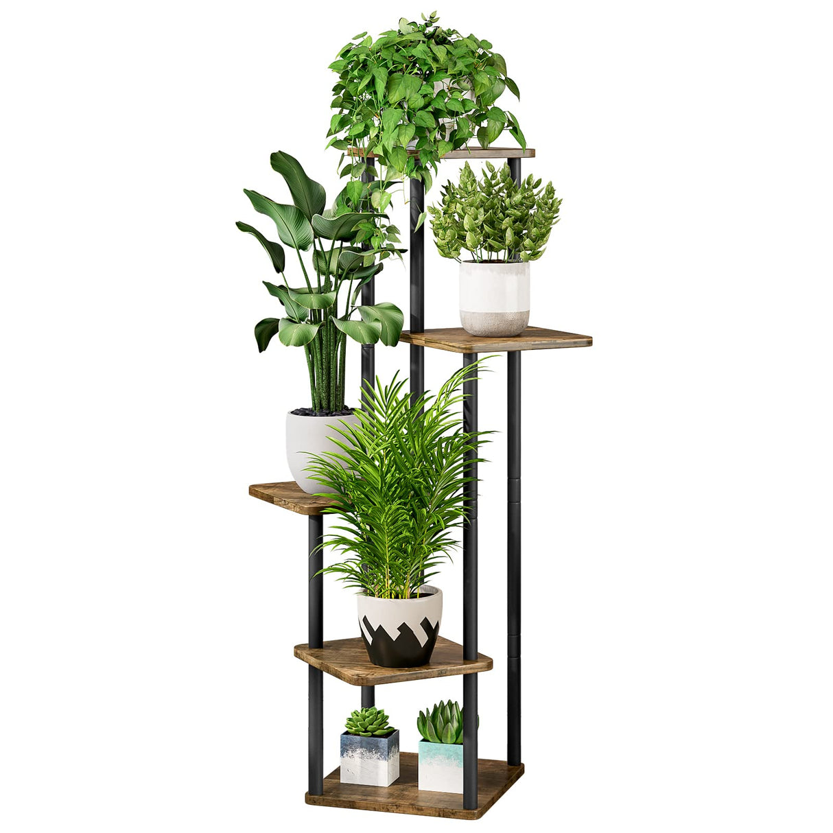 AZERPIAN Plant Stand 5 Tier Indoor Metal Flower Shelf for Multiple Plants Corner Tall Flower Holders for Patio Garden Living Room Balcony Bedroom, Black (5 Tier-Black) AZERPIAN