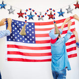 Wood Bead Garland with Rustic Tassels, Farmhouse Wall Hanging Prayer Beads Patriotic American Independence Day 4th of July Ornaments for Home Decor Medoore