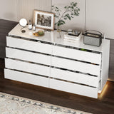 WOODTIME Modern 8 Drawer Dresser with LED Lights and Glossy Surface, 63" Large Dressers & Chests of Drawers Storage Tower Organizer for Bedroom, White WOODTIME