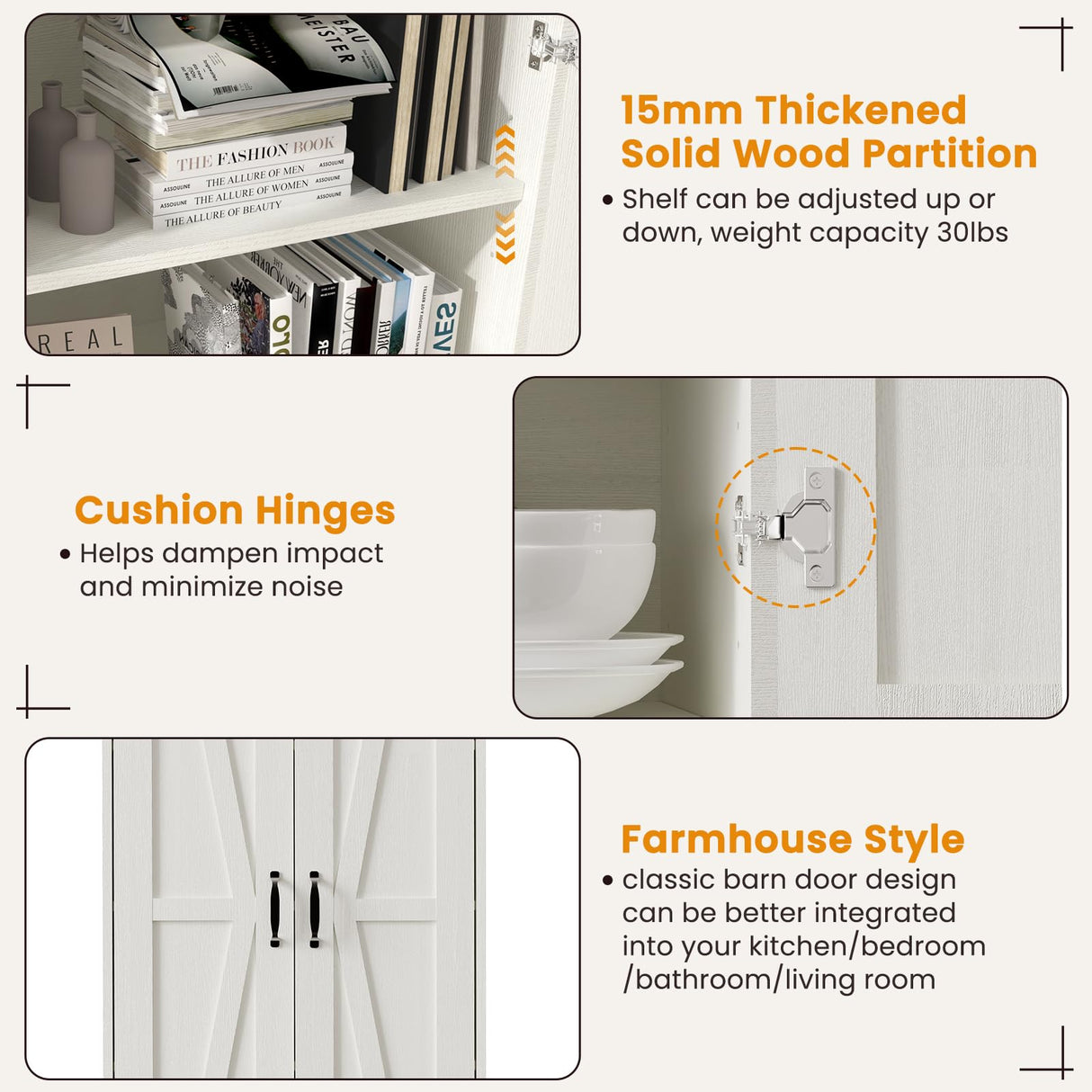 Teekyooly 70" Farmhouse Kitchen Pantry Cabinet, Tall Large Wood Storage Cabinet with 6 Adjustable Shelves, 2 Barn Doors & Drawer for Bathroom, Dining Room, Antique White Teekyooly