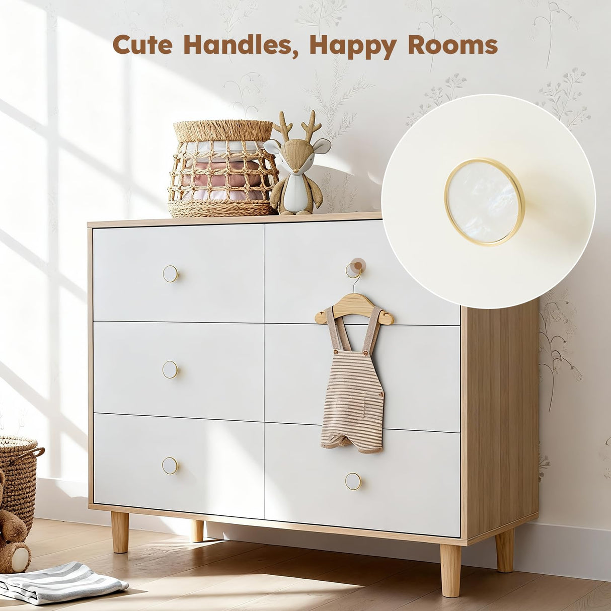BERRY NEST White Dresser for Bedroom, 6 Drawer Dressers with Solid Wood Legs, Baby Dresser for Kids, Storage for Clothes and Baby Essentials BERRY NEST